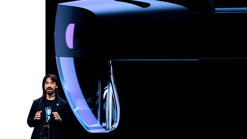 Microsoft's technical fellow Alex Kipman reveals "HoloLens 2" during a presentation at the Mobile World Congress (MWC)