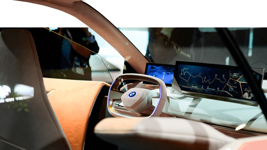 A BMW Vision iNEXT is displayed at the Mobile World Congress (MWC)