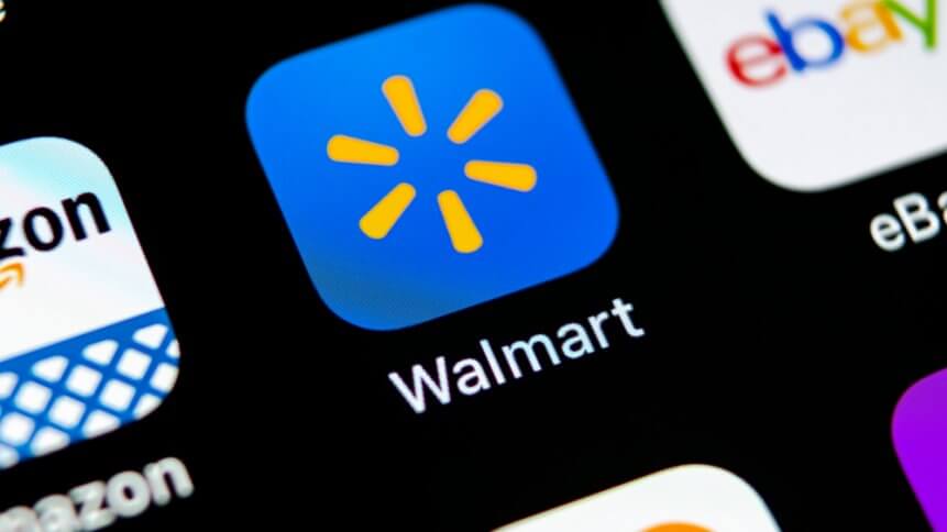 Walmart application icon on Apple iPhone X screen close-up. Walmart app icon. Walmart.com is multinational retailing corporation.