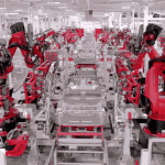 Robots on a car production line