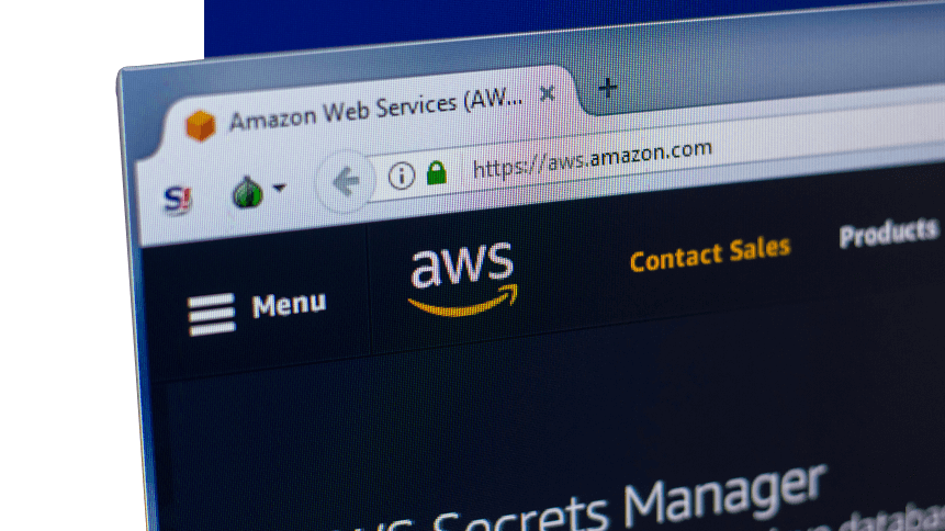 Homepage of Amazon Web Services - AWS website on the display of PC