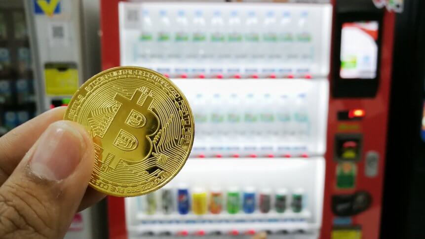 Golden Bitcoin with Vending Machine.