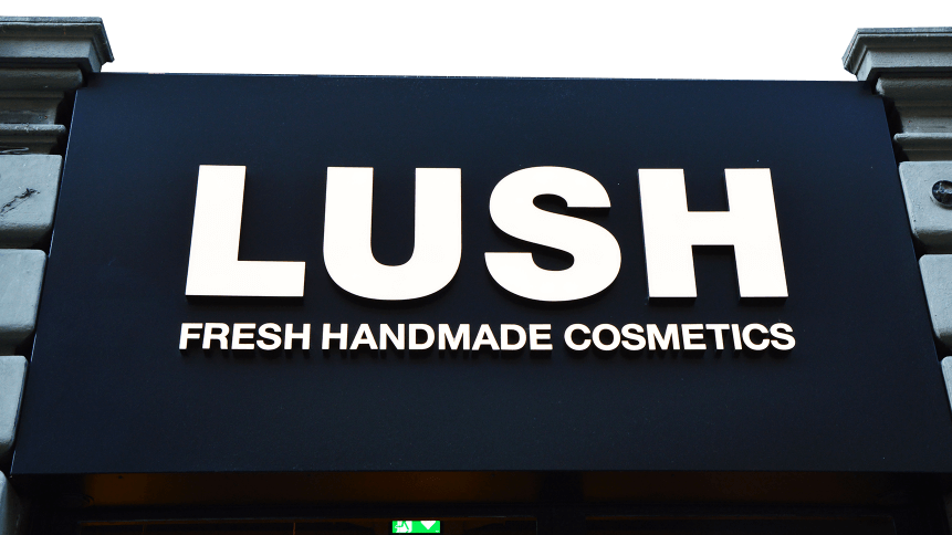 signboard of Lush store in Milan, Italy. Lush is a popular UK fresh handmade cosmetics products store.