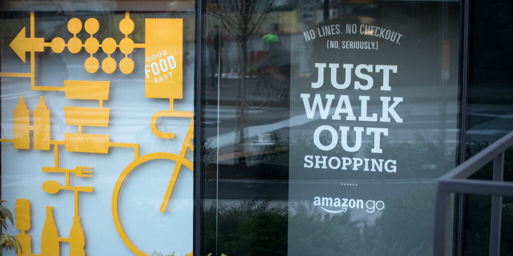 Window sign outside of the Amazon Go store