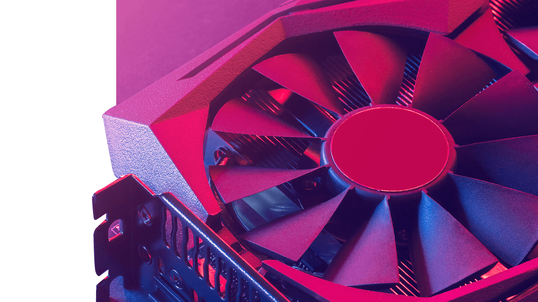 Video graphics card. Abstract bright pink blue light. Gpu background