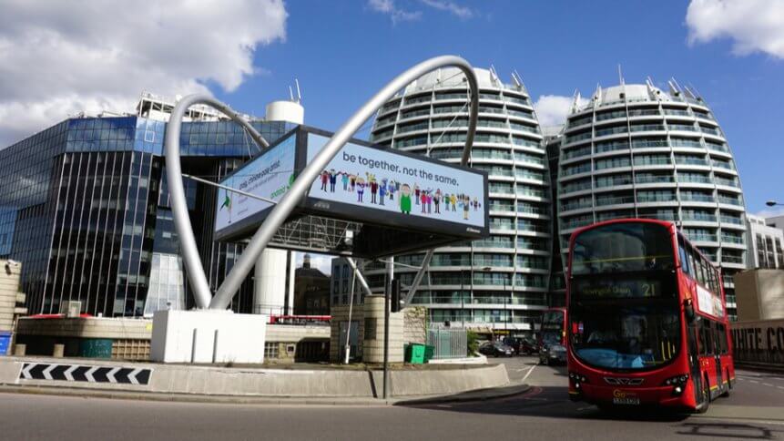 London's tech center and UK tech growth hub- 'Silicon Roundabout', Old Street.