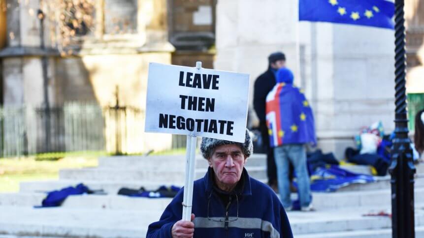 A pro Brexit protestor - for the UK 'crashing out' of the European Union without a deal