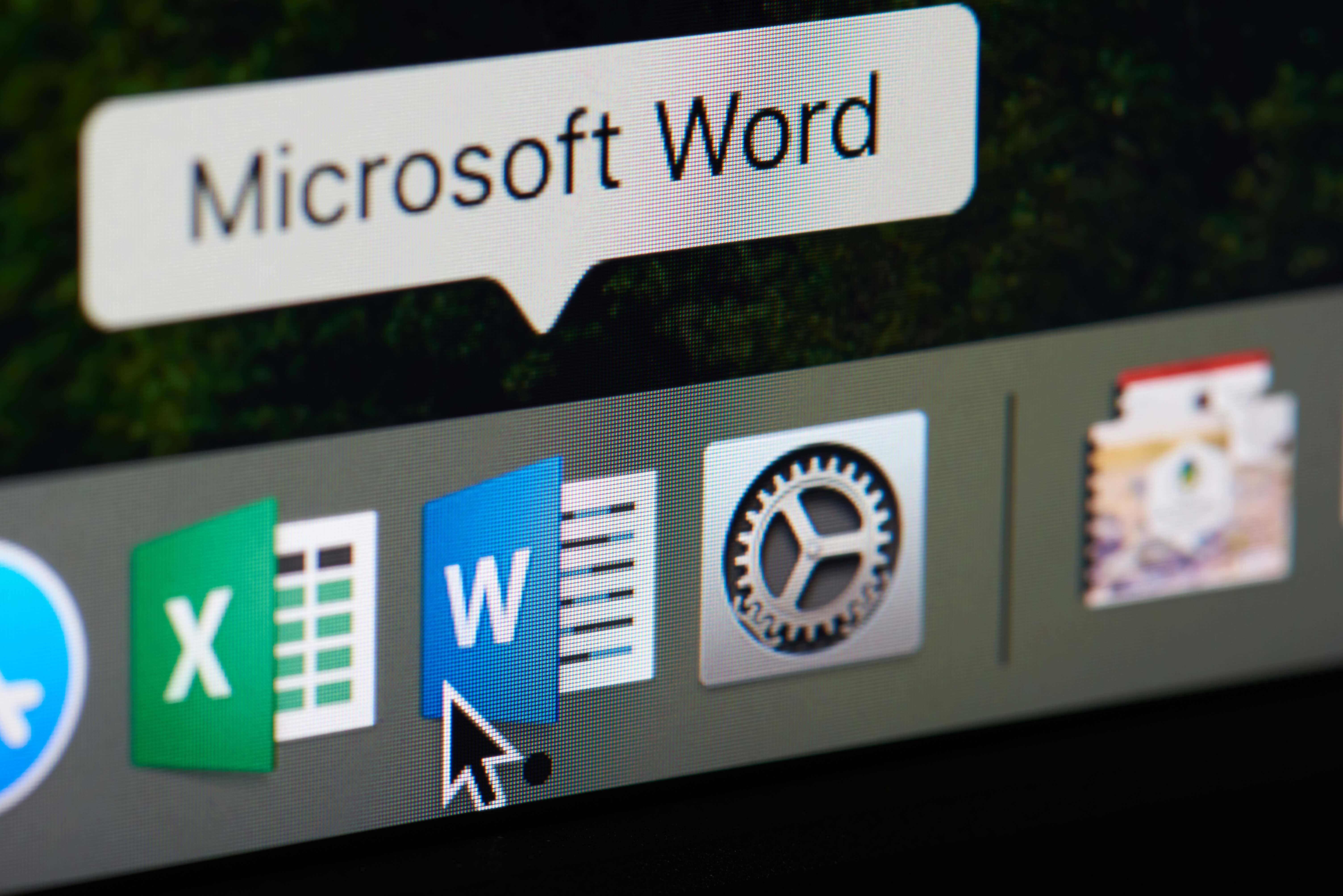 Microsoft office word icon close-up on computer screen