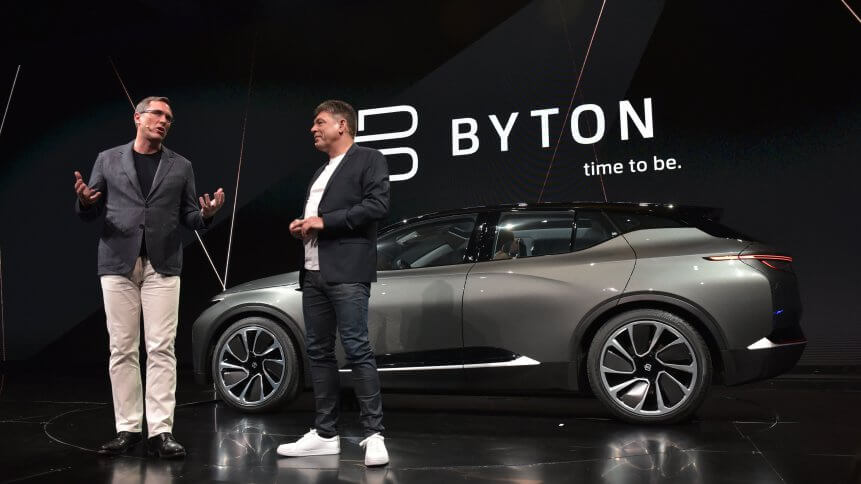 Byton executives speak during the launch of the Byton connected car during CES 2018