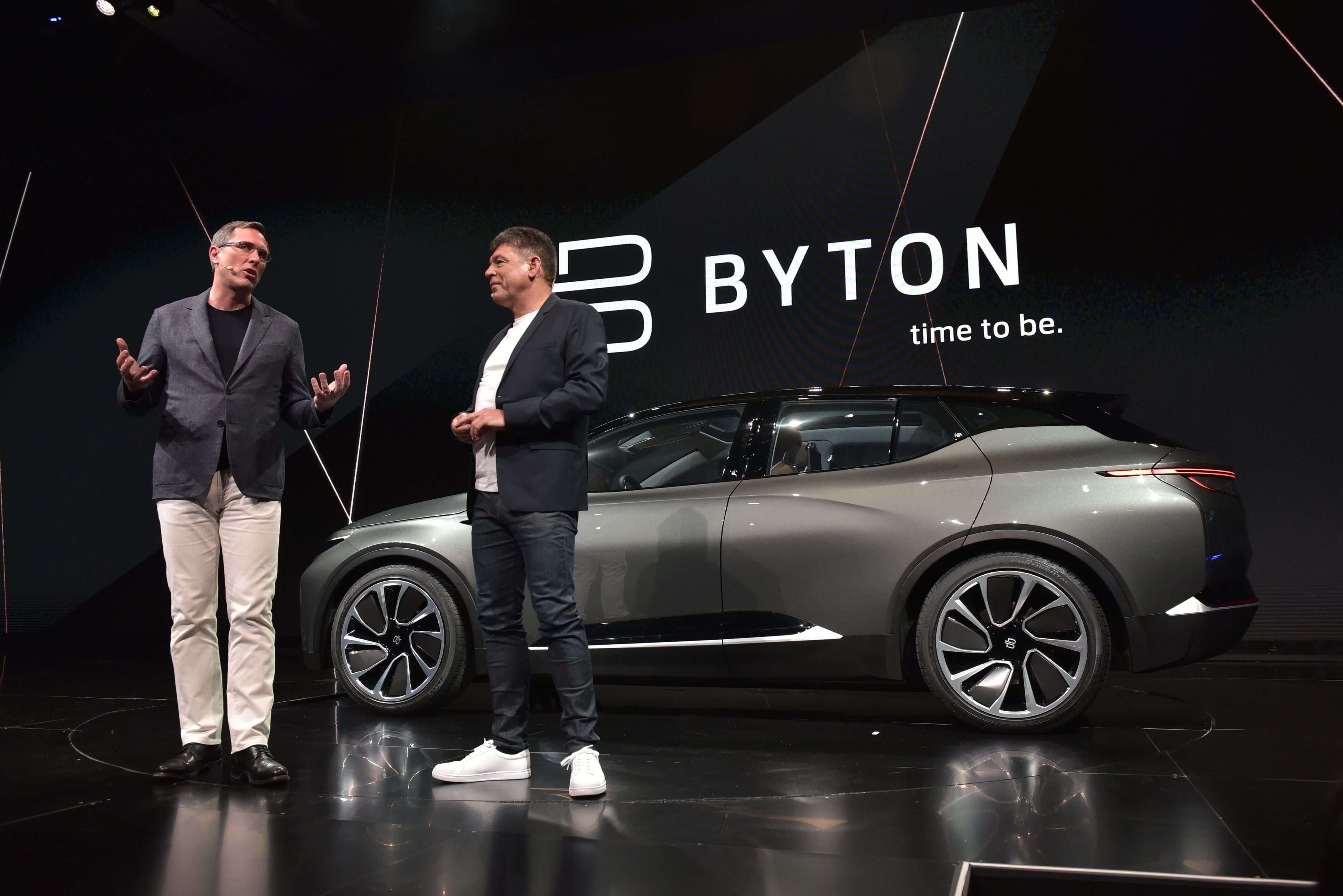 Byton executives speak during the launch of the Byton connected car during CES 2018