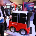 Chinese online retail and logistics company JD displays its Autonomous Delivery Robot at CES 2019
