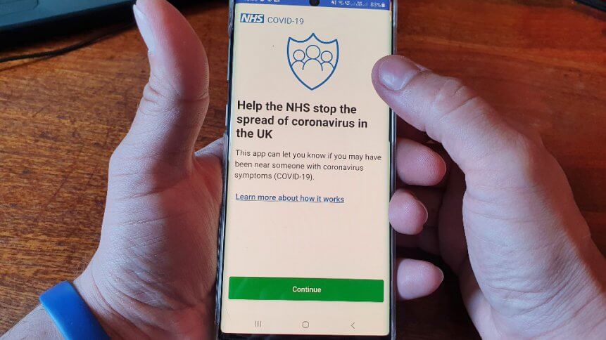 The newly released NHS Coronavirus contact tracing app. Source: AFP