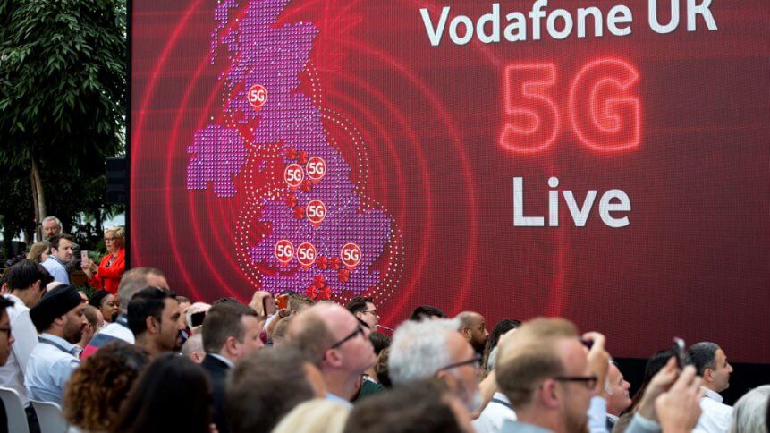 The launch of Vodafone UK's 5G mobile data network in London. Source: AFP