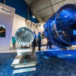 Exhibition by Rolls-Royce of the latest Trent 1000 jet engine at the Farnborough Airshow, UK on July 12, 2012