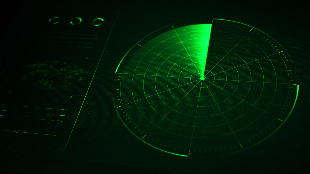 Digital blue realistic radar with targets on monitor in searching. Air search . Military search system . Navigation interface wallpaper . Navy sonar