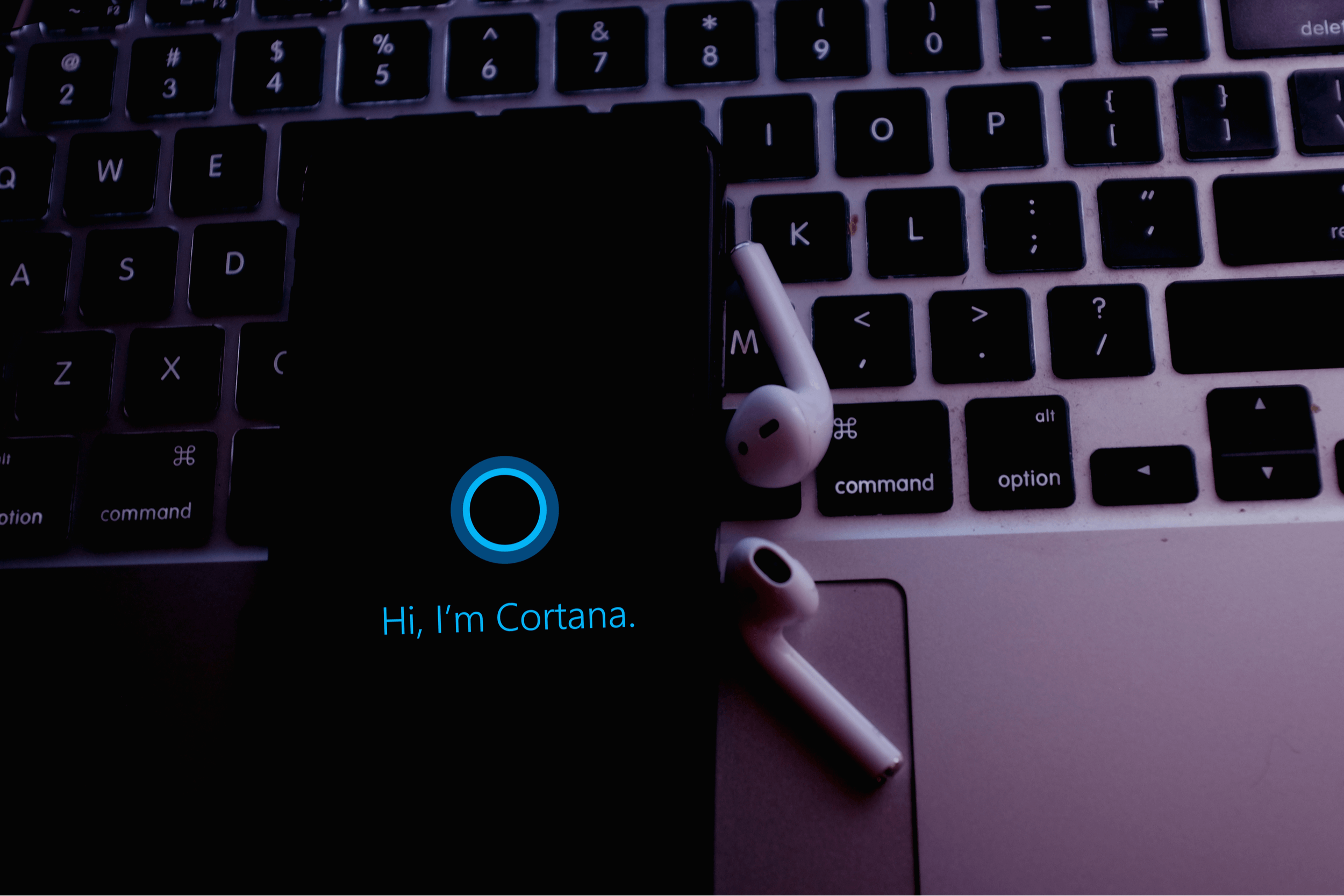 Smart phone with the Cortana logo is a virtual assistant created by Microsoft