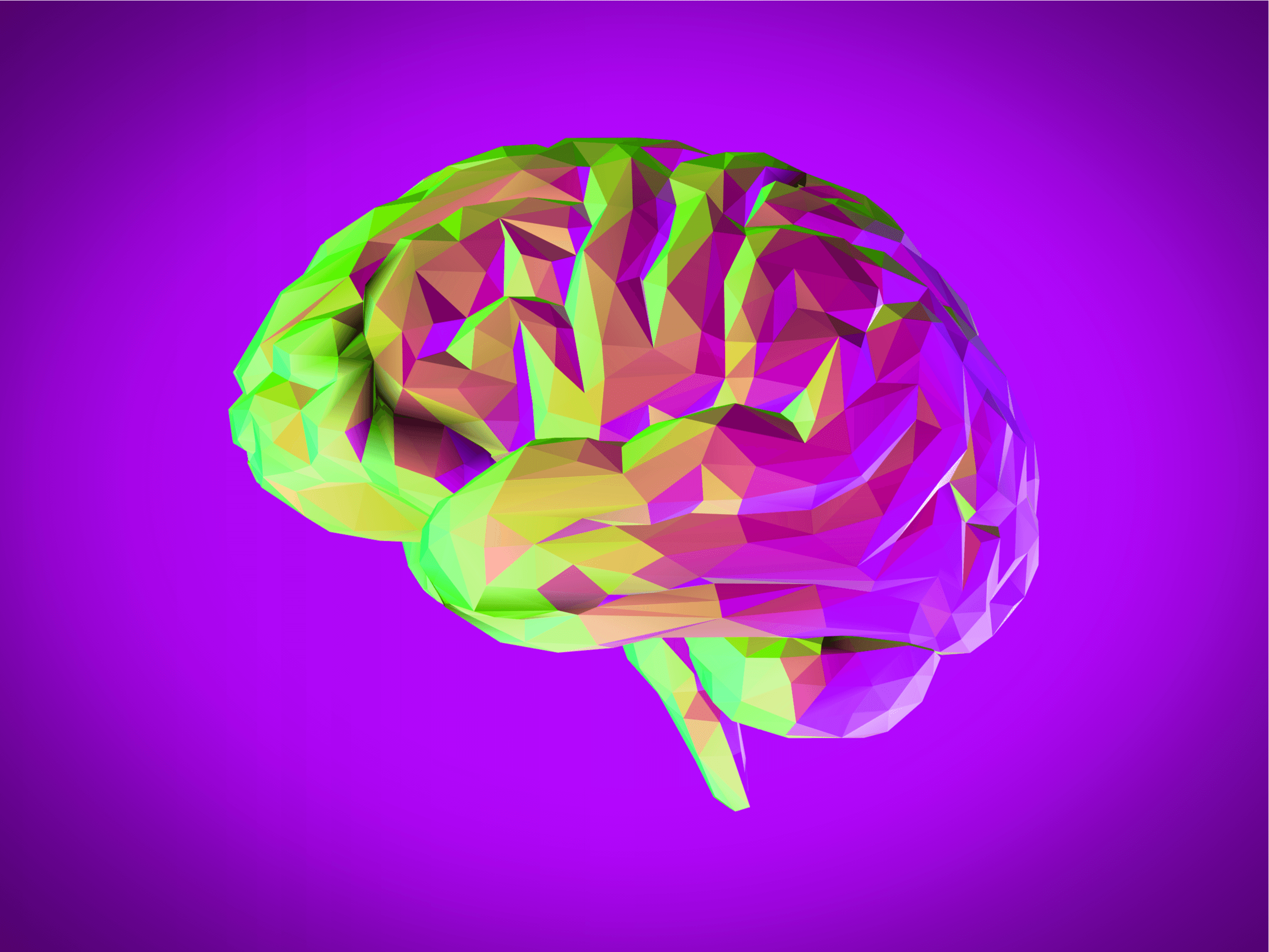 Colorful low poly side view brain illustration isolated on blue background