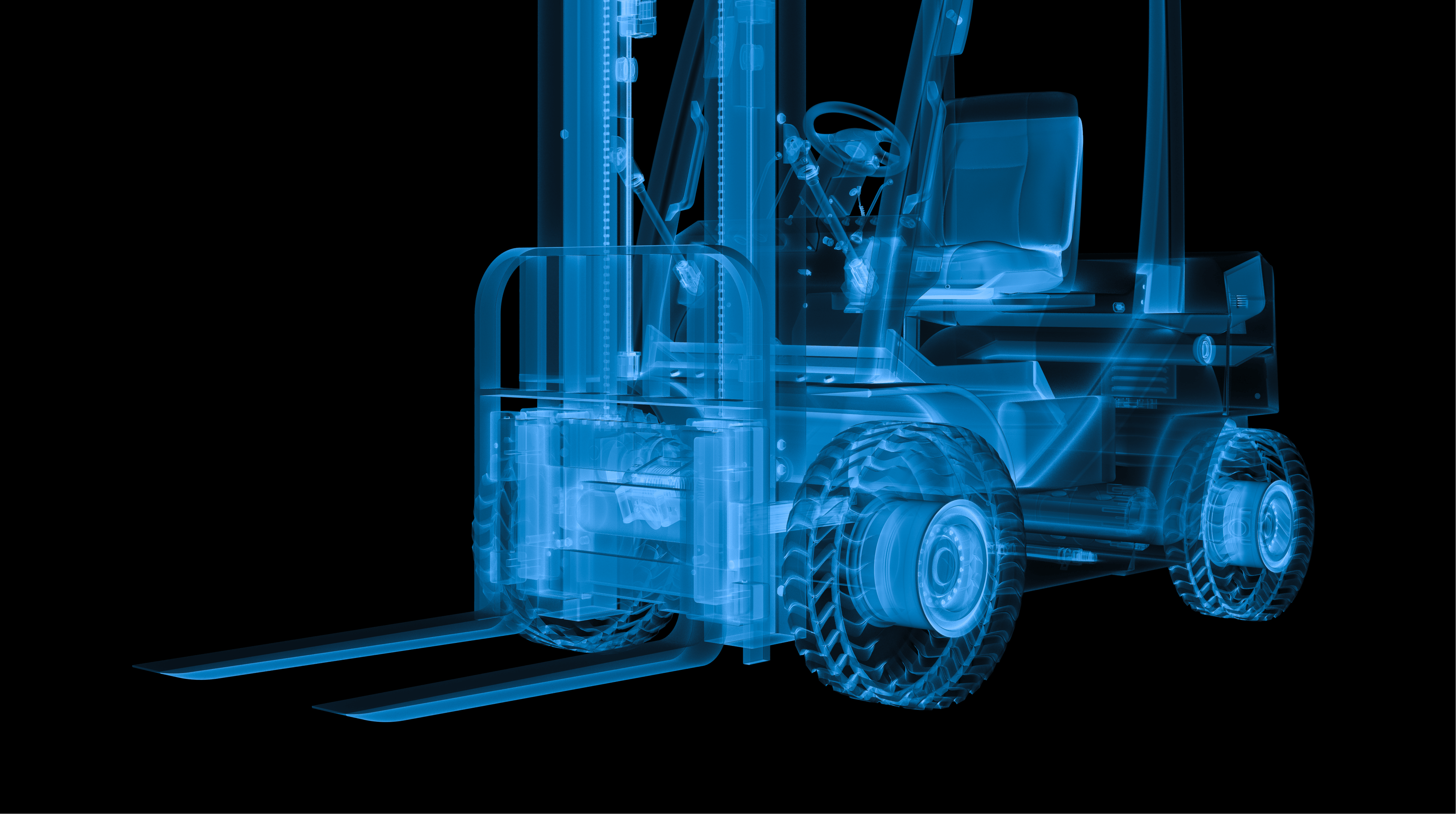 3d rendering x ray forklift truck isolated on black