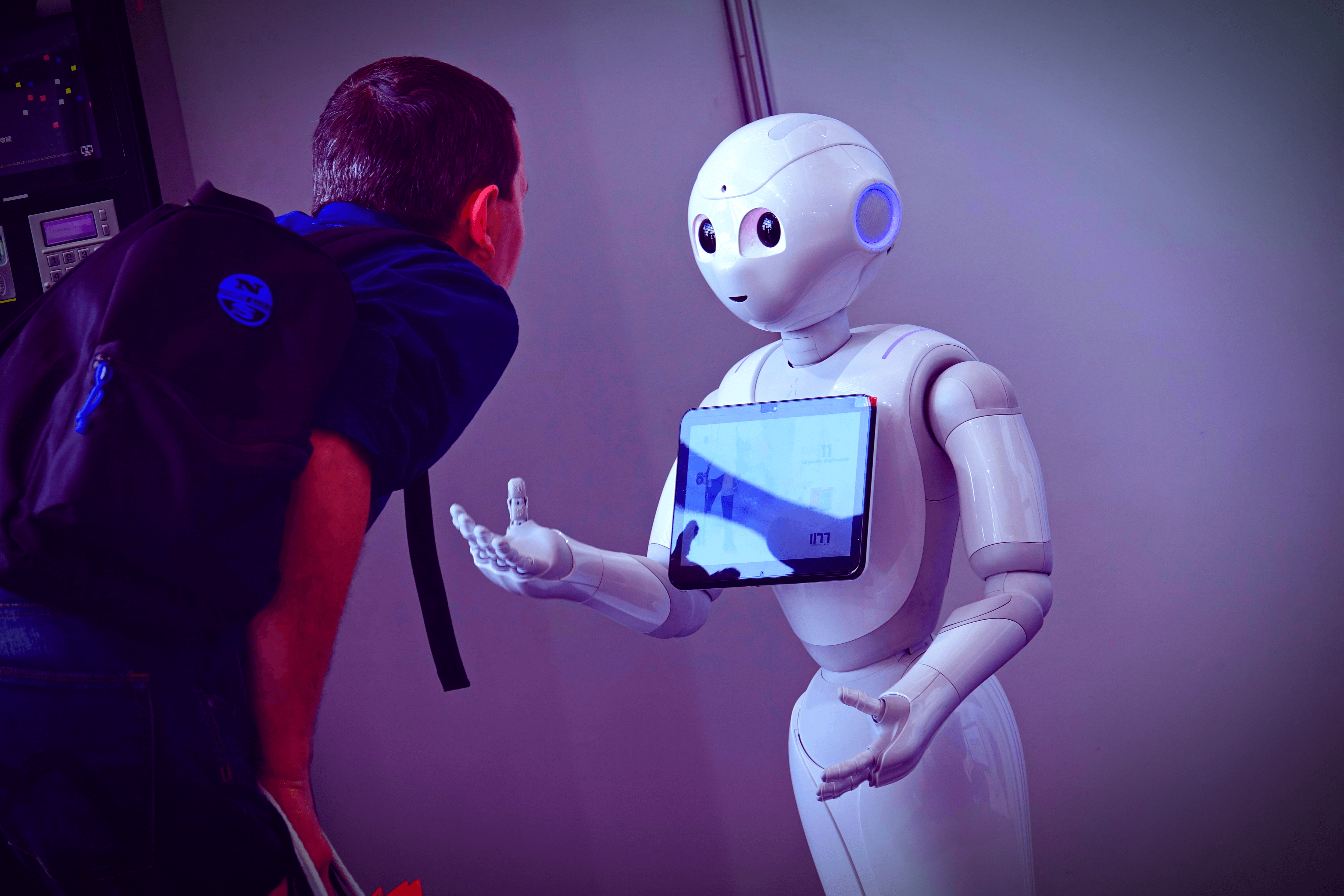 "Pepper" robot assistant with information screen in duty to give information