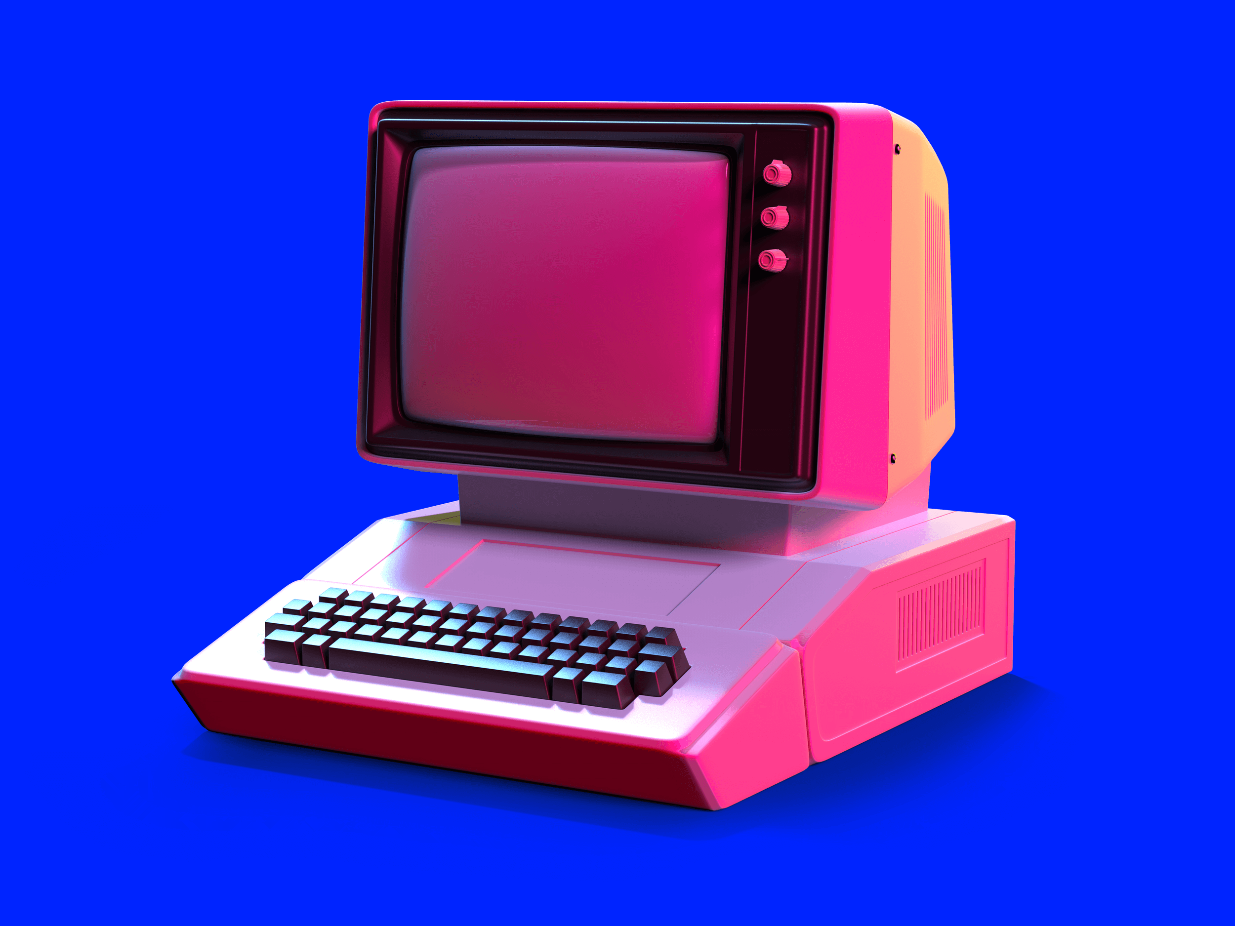 Old-fashioned personal computer in retro 80s style. 3d illustration