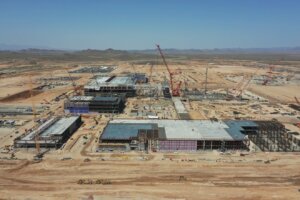 Aerial photos show TSMC construction progress in May 2022, about a year after breaking ground.Source: TSMC