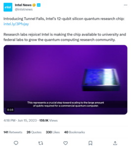 Intel reveals its quantum chip on Twitter.