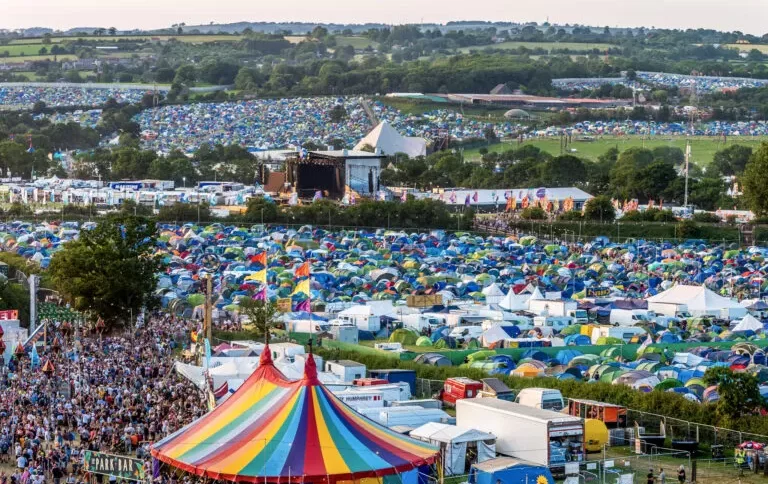 Aerial shot of Glastonbury Festival