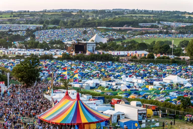 Aerial shot of Glastonbury Festival