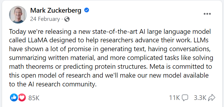Mark Zuckerberg's Facebook post.