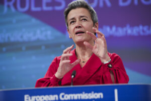 European Commission executive vice-president Margrethe Vestager at the announcement of the Digital Services Act in December 2020.