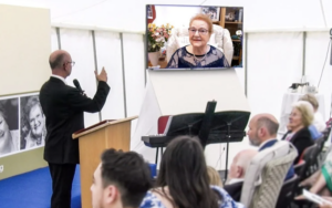 Marina Smith speaks at her own funeral via StoryFile technology. Source: StoryFile/Marina H. Smith Foundation