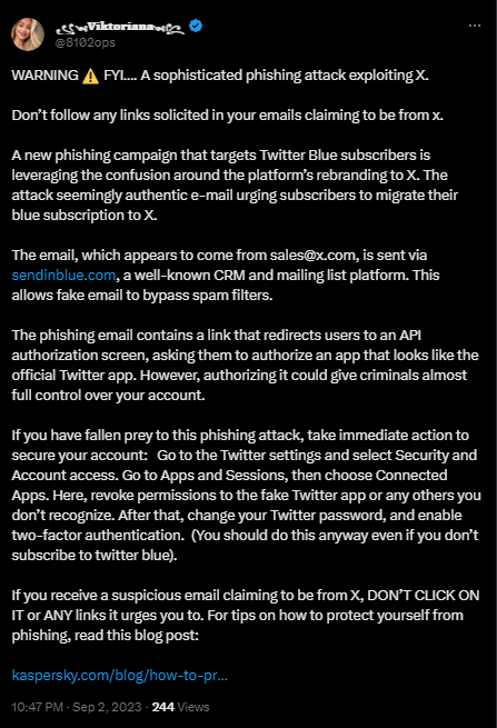 A new phishing campaign that targets Twitter Blue subscribers with their blue checks.