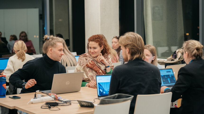 Women in tech doing a Riga Tech girls hackathon.