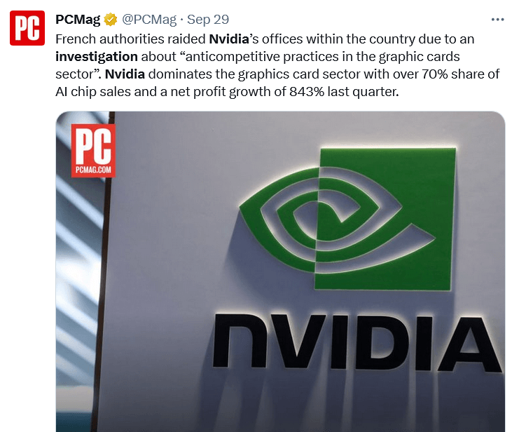 Nvidia investigated for its AI dominance.
