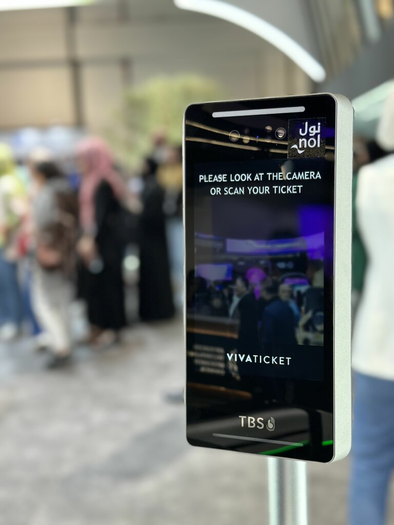 The smart gate at the RTA's pavilion to demonstrate how commuters can paying public transport fares through facial recognition.