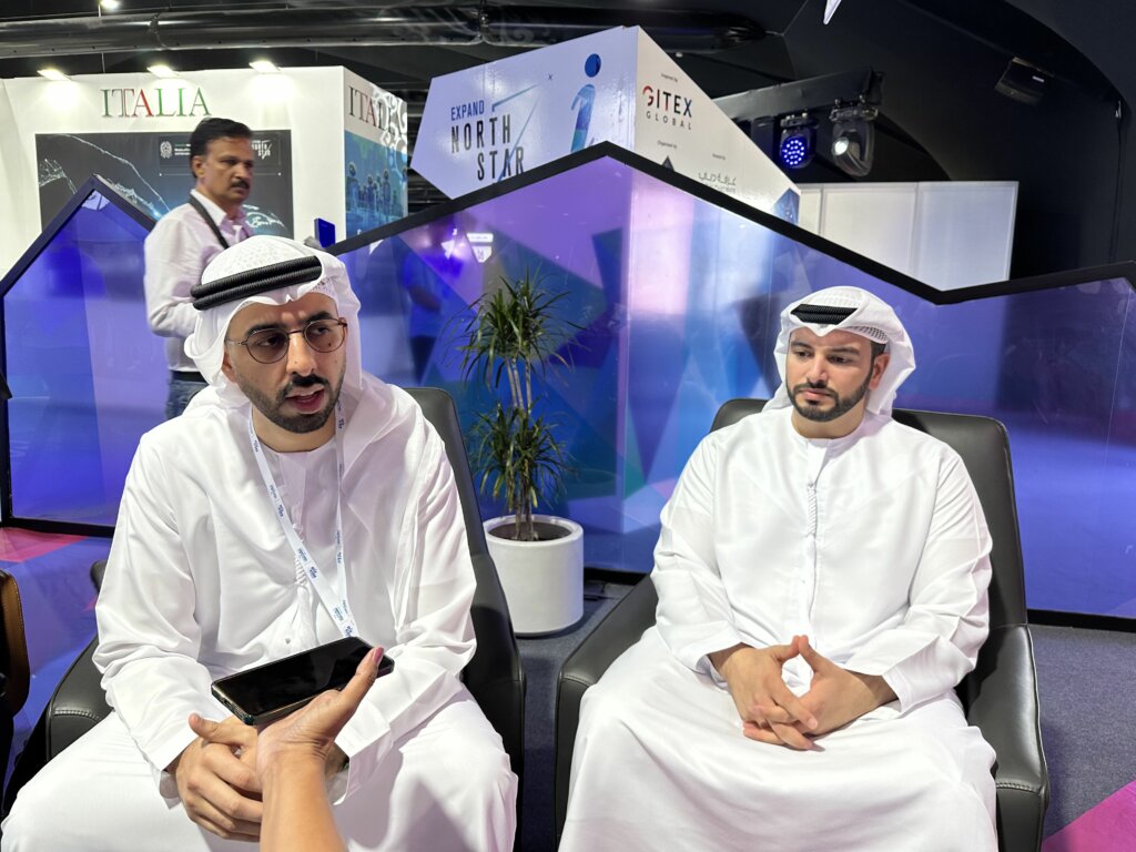UAE Minister Al Olama during a media briefing at GITEX 2023.