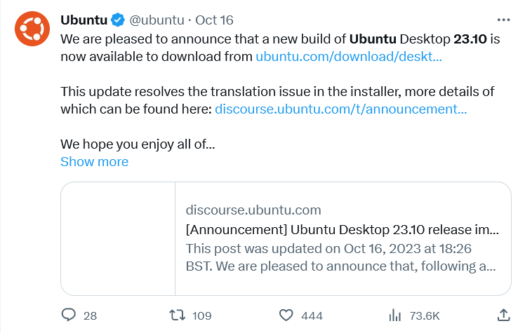 Ubuntu 23.10 launches.