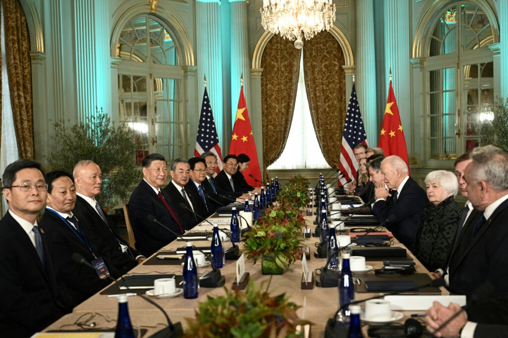 US President Joe Biden meets with Chinese President Xi Jinping during the Asia-Pacific Economic Cooperation (APEC) Leaders' week in Woodside, California on November 15, 2023. (Photo by Brendan Smialowski / AFP).