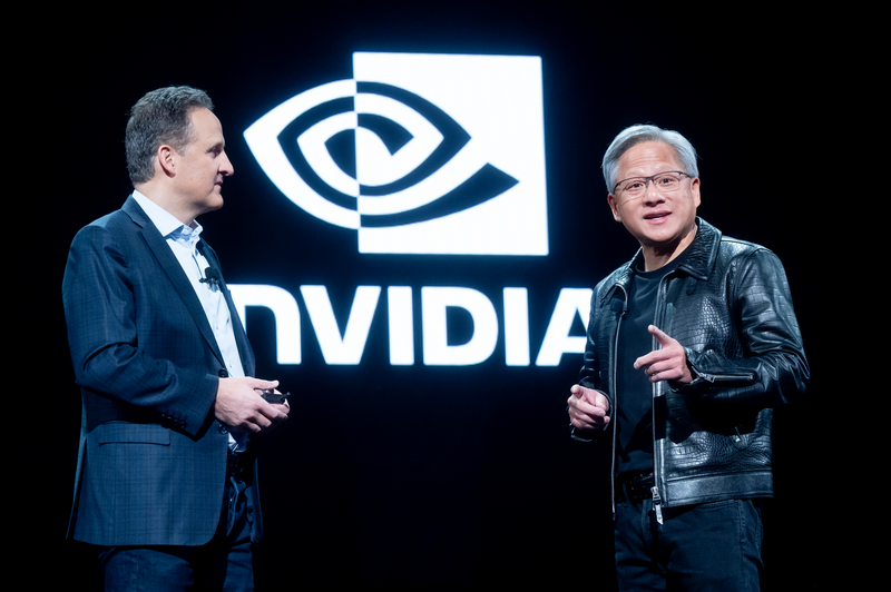 AWS CEO Adam Selipsky and Nvidia's CEO Jensen Huang at the re:Invent 2023.