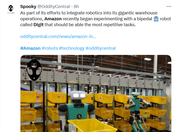 Humanoid robots working alongside organics at Amazon.