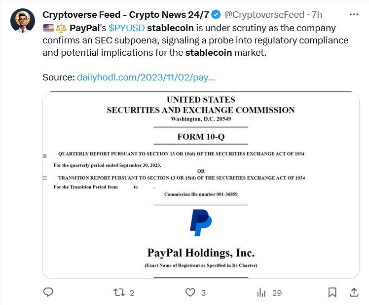 Paypal stablecoin investigated.
