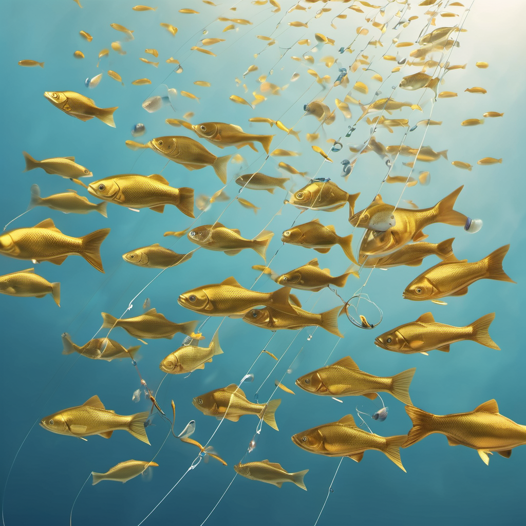 Picture to illustrate Google business profile optimization - fish swimming through a lot of hooks.