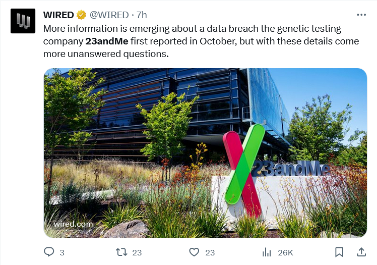 More and more information on the 23andMe hack is emerging.