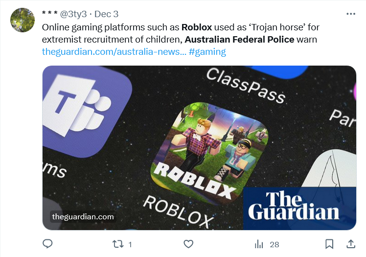 The Australian Federal Police link gaming platforms to radicalization.