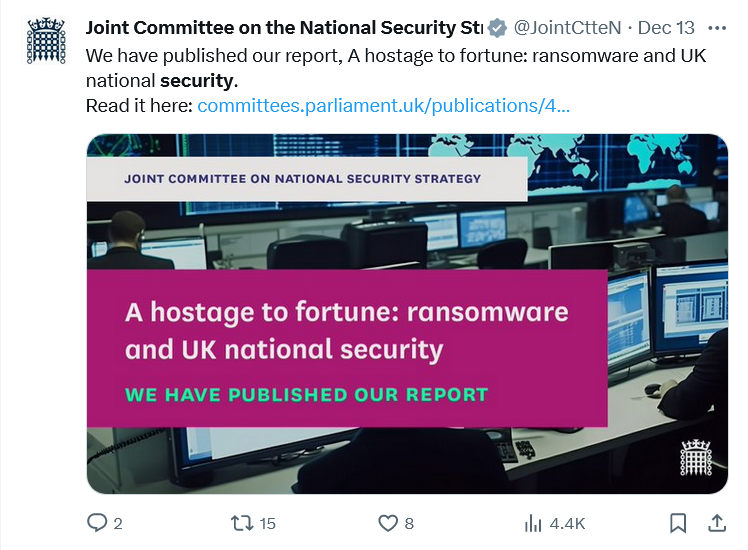 The House of Commons Joint Committee on National Security Strategy.