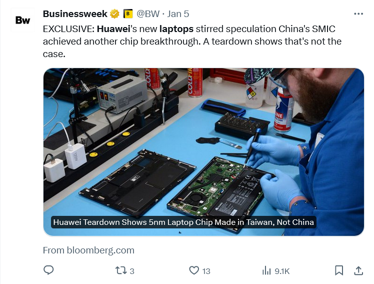 Huawei laptop - not powered by Chinese chip.