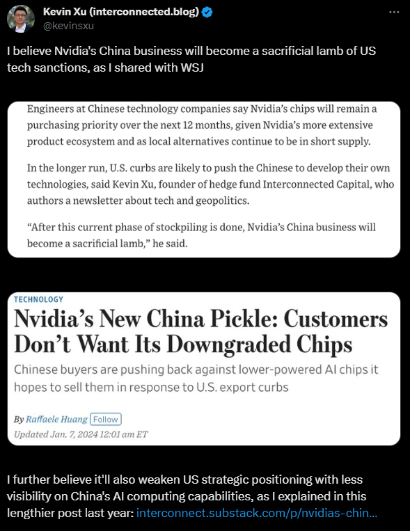 Has Nvidia badly midjudged its approach in China? Source: X.com
