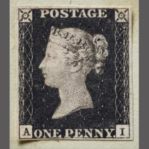 The Penny Black, the first postage stamp. 