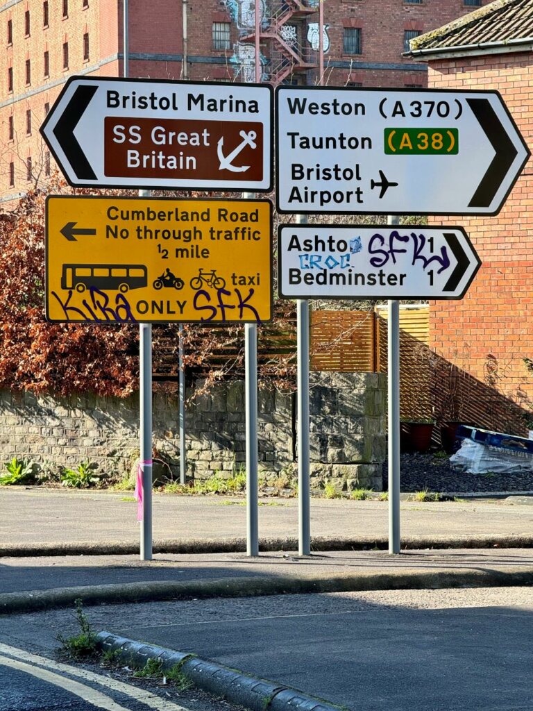 Road signs for testing AI vision language model