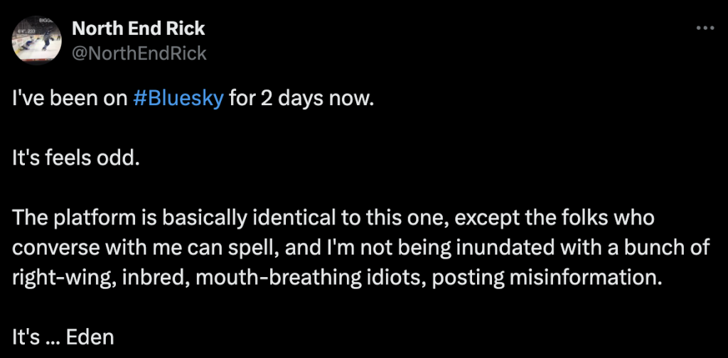 X user shares their opinion on the distinction between X and Bluesky